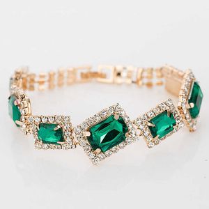 Fashion Wedding Bracelets Jewelry Luxury Women's Green Crystal Stone Bracelet Charm For Ladies Link Chain Bangles G1026