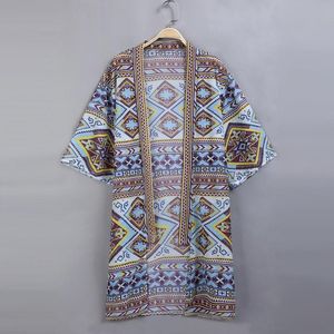 Printed Half Sleeves Long Beach Loose Casual Kimono Cover Up Pattern Women Summer Sarongs