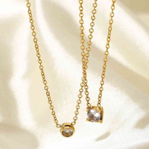 Collana con pendente in zircone tondo classico minimalista per donna Collana girocollo in acciaio inossidabile placcato oro 18 carati G1206