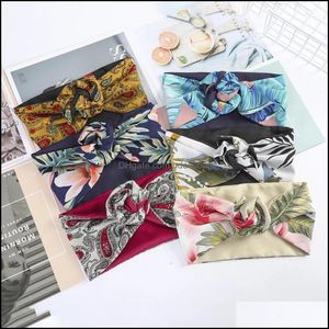 Headbands Jewelry Jewelryfloral Printing Wire Headband For Women Turban Bandage Bandanas Headwear Elastic Hairband Hair Aessories Drop Deliv