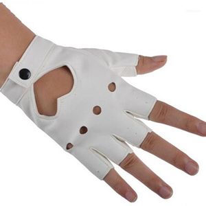 Damen PU-Leder Motorrad Fahrrad Auto Fingerlose Performance-Handschuhe EIG881