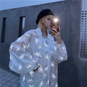 Winter casual jacket butterfly long-sleeved large size Vintage hip-hop reflective print Harajuku ins 210608
