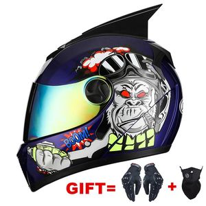 Motosiklet Kaskları Motor Bisiklet Çapraz Yarış Tam Yüz Motosiklet Kask Çift Lens Nokta Onaylı Çift Vizör Siyah