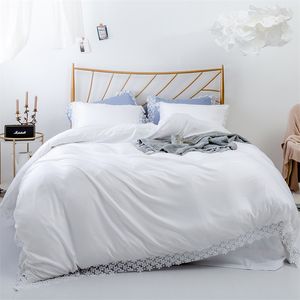 Solid Lace Translucent Cinza Branco Conjunto de Cama Kid Cover Duveta Rainha King Bedclothes Sheet Cama