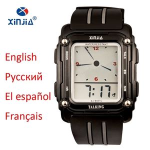 Novo Talking Watch Sport Homens impermeável Alarme Big Screen Simples Fala Espanhol Russo Inglês Francês para Cego Pessoas Relógio 210329