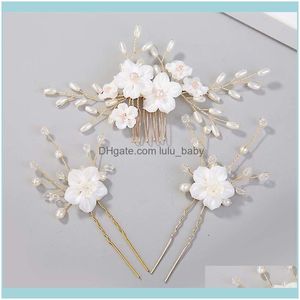 Headbands Jewelrygetnoivas Gorgeous White Flower Pearls Sticks Wedding Comb Pins Clips Bridal Hair Jewelry Aessories Set Sl Drop Delivery 20