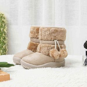 JGSHOWKITO Mädchen Stiefel Winter Kinder Schuhe Warme Baumwolle Plüsch Innen Kinder Schnee Stiefel Anti-rutschig Pelz Ball Anhänger Nette Stiefel 211108