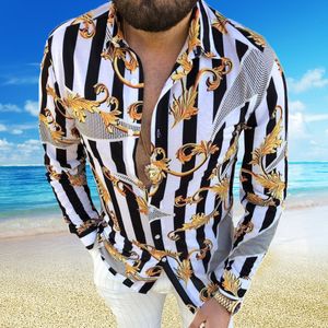 Grandi taglie 3XL Camicie Chemisier vintage casual da uomo Camicetta hawaiana a maniche lunghe Autunno Vestibilità ampia Stampa Blusa Modello Abbigliamento uomo xxxl Camicetta