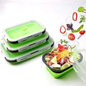 Wholesale box storage container rectangle for sale - Group buy Dinnerware Sets Silicone Collapsible Lunch Box Storage Container Bento BPA Free Microwavable Portable Picnic Camping Rectangle Out