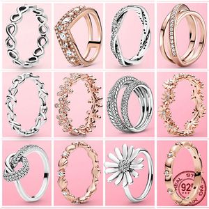 Finger 925 Sterling Silver Stackable Daisy Flower Crown Snake Chain Female Ring for Women Anel Wedding Engagement Jewelry