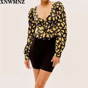 Kvinnor Floral Print Blouse Scallop Lace Trim Duning Neck Knappade Manschetter Lång Puff Sleeve Topp Kvinna Återvunnet Poly Blus 210520