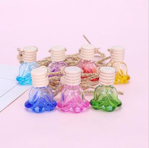 Färgglad eterisk olja blomma form hängande parfymflaskor bil hängande glasflaska luftfräschare