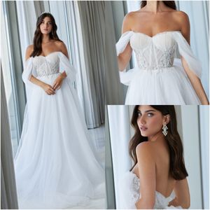 Elihav Sasson A Line Bröllopsklänningar Bröllopklänningar Sexig Av Skulder Lace Appliqued Beaded Backless Boho Country Robes de Mariée