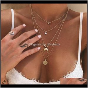 Necklaces & Pendants Drop Delivery 2021 Womens Creative Personality Multilayer Moon Disc Geometric Pendant Necklace Fashion Jewelry Ismyc