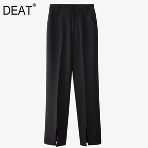 Мода твердые черные высокие талии брюки для женщин разделить всю длину широкие ноги брюки женская весна осень GX1232 210421