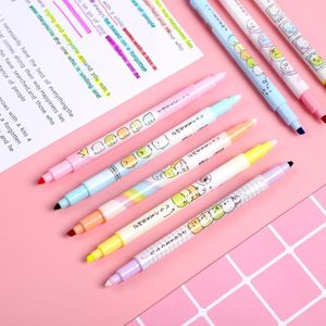 Highlighters 8pcs / set الكرتون الحيوان تمييز علامة مجموعة مسحة عالية لمعان الفلورسنت القلم مجلة kawaii اللوازم المدرسية