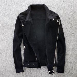 Mäns Jackor Biker Denim Jacket Män Multi Zipper Bälte Jeans Punk Slim Fit Streetwear Outwear Man