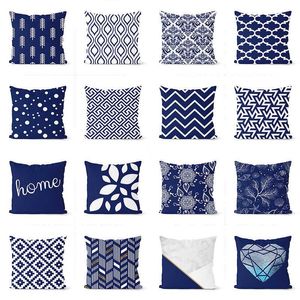 Cushion/Decorative Pillow Blue Navy Cushion Cover 45*45cm Polyester Geometric Decorative Pillows Home Decoration Throw Pillowcase