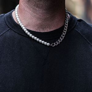 Plaqué Half mm Miami Miami Cuban Link Chain et demi de perles de mm Collier de cou pour hommes Femmes en acier inoxydable Stefree Shipp