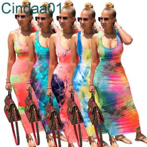 Abiti da donna Echoine Stampa tie-dye Abito lungo sexy Fasciatura senza schienale Maxi abiti senza maniche Vintge Vestidos Beach Party Club Outfis Vestito estivo