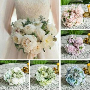 Fiore artificiale della rosa di stile di marca per la decorazione domestica della festa nuziale Fiori finti Bouquet da sposa Ghirlande decorative