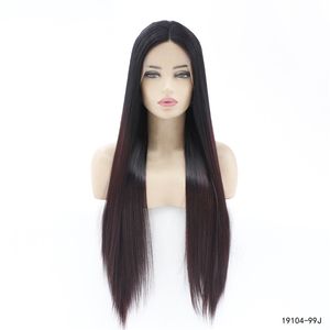 12 ~ 26 cali Długie Koronki Syntetyczne Przód Wigs Silky Prosto Black T Kolor Symulacja Ludzki Włosy Wig 1808131BT5507