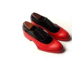 Red Black Cow Leather Male Oxfords Wedding Party Dress Shoes Flat Heel Fashion Men Formal Business Loafers