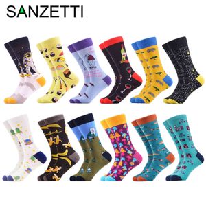 SANZETTI Brand Happy Men Bright Colorful High Quality Novelty Funny Pattern Causal Gift Wedding Dress Socks