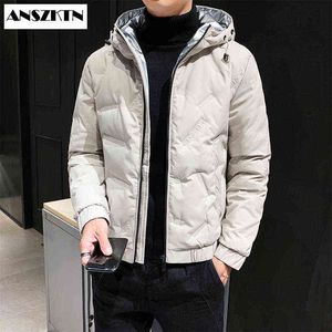 Anszktn Men's Jacket Jacket 2020 Nova Versão Coreana Bonito Inverno Lightweight Rosto Brilhante Quente engrossado casaco com capuz para homens Y1103