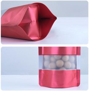 Stand up Matte Red Window Zip zipper Aluminum Foil Bag Resealable Meat Coffee Powder Snack Nuts Xmas Wedding Gifts Heat Sealing