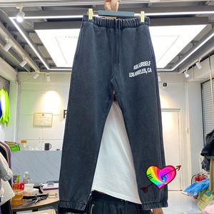 Vintage Baskılı Pantolonlar toptan satış-2021 Polar Pantolon Erkekler Kadınlar Yüksek Kalite Vintage Yıkanmış Köpük Baskı Sweatpants Ağır Kumaş Pantolon