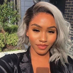 Gray Blonde Sier Bob 13X6 Lace Front Human Hair Wigs Side Part Body Wave 13X4lace Frontal Wig With Preplucked Hairline Full Lace Bleached Knots 139 Al Line 8 al line