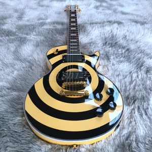 Zakk Wylde Bullseye Cream Guitarra eléctrica negra EMG 81/85 PICKULS GOLD TRACTER BARD CUBIERTE BLANCO MOP BLOQUE Diapasón Inlay