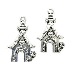 100pcs / lot flower house antique silver charms pendants Jewelry Making DIY For Necklace Bracelet Earrings Retro Style 31*19mm DH0799
