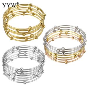 7pcs/set Fashion Stainless Steel Bangle Gold Color Vintage Women Metal Bangle & Bracelet Jewelry Wholesale 68mm Diameter Q0717