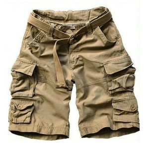 Summer Cargo Shorts Men Many Pocket Camouflage Half Trousers Short Casual Loose Camo Shorts Knee length With Belt Bermuda Male 210518