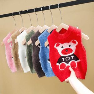 Neonati maschi Maglioni Gilet Cute Bear 1-4Y Toddler Bambini Maglioni Soft Warm Gilet senza maniche Autunno Inverno Maglione 7 colori 210713