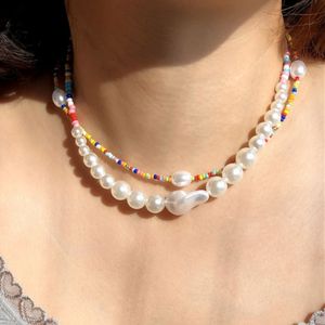 Pérolas Barrocas Multicoloridas venda por atacado-Diezi coreano Bohemian Barroco Imitação Pearl DIY para mulheres garotas garganta multicolor grânulos colar jóias