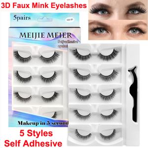 3D faux mink cílios falsos autoadesivo cílios com tweezer 5 pares falsificados cílios 6 styls maquiagem artesanal macio natural espesso grosso curl cílio