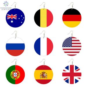 Somesoor Fotoğraflar Bayrakları Baskı Ahşap Damla Küpe Amerikan Avrupa Ulusal Ülke Kulübü Spor Takımı Işareti Fotoğraflar Takı X0709 X0710