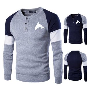 Zogaa dolphin patter tryckta män tröja vår smal passform knittkläder casual pullover manlig o-nacke långärmad tröja män toppar män y0907