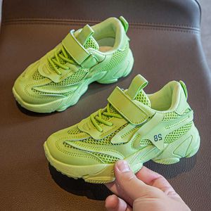 Sonbahar Çocuk Çocuk Örgü Nefes Floresan Yeşil Beyaz Sneakers Erkek Kız Hip Hop Dans Spor Koşu Ayakkabıları Yeni 2021 G1025