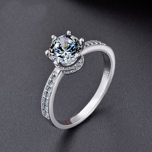 Moda Anel Clássico Simples 6 Pinos Simulado Anel de Noivado de Diamante para Mulheres 14k Branco Prata 925 Sterling Silver