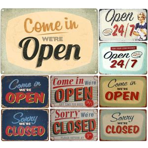 Butik Mark Open Closed Metal Signs Bar Wall Decor Vintage Metal Crafts Home Decor målning Plack Konst affischstorlek 30x20cm