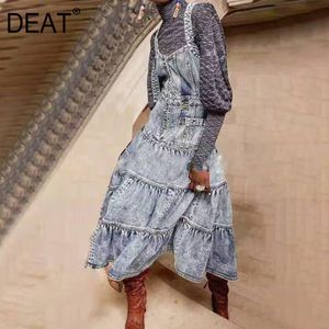 Bez ramiączek Pasek bez rękawów Moda Blue Denim Medium Długość Mall Goth Sexy Dress Dla Kobiet Party Summer GX453 210421