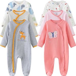 Unisex Baby Romper 2/3 Pcs Longo Manga Jumpsuits para Nascido Menino Menina Primavera 0 a 12 meses Conjunto de roupas infantis 100% algodão 211101