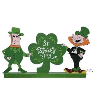Stock St. Patricks Day Party Table Sign Decoration Lucky Shamrocks Green Truck Wooden Tabletop Home Office Ornaments Xu
