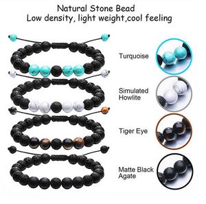 Difusor de óleo essencial Frisado Frontadas Pulseiras Handmade 8mm ioga grânulos Tiger Eye Bangle Ajustável Bracelete Trançado para Mulheres Homens Jóias