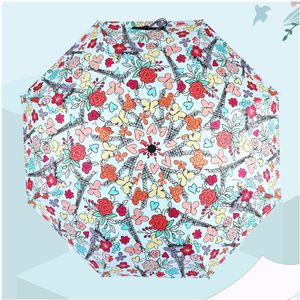 Flower 3D Print Umbrella Women Sun UV Protection Guarda Chuva Compact Folding Rain Umbrellas for Female