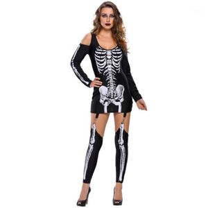 Off-ombro Esqueleto Traje Mulher 2021 Menina Elegante Punk X-Rayed Halloween A89025 Cosplay Womens Trajes Carnaval Festa Dress